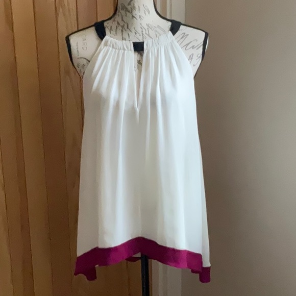 Elizabeth and James, lined flowing white silk halter neck, sleeveless top. L - Picture 2 of 13